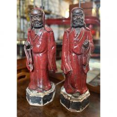 Antique Chinese Shiwan Ware Pottery Statue Lamps a Pair - 3523304