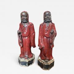 Antique Chinese Shiwan Ware Pottery Statue Lamps a Pair - 3527806