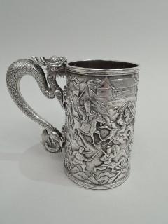 Antique Chinese Silver Battle Mug with Dramatic Dragon Handle - 3754146