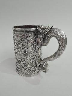 Antique Chinese Silver Battle Mug with Dramatic Dragon Handle - 3754149