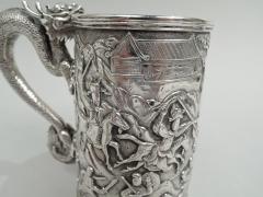 Antique Chinese Silver Battle Mug with Dramatic Dragon Handle - 3754151