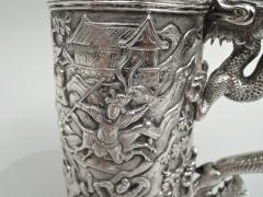 Antique Chinese Silver Battle Mug with Dramatic Dragon Handle - 3754152