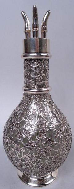 Antique Chinese Silver Blossoming Branch 4 Part Glass Decanter - 4246884