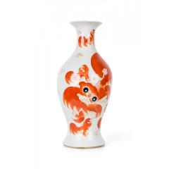 Antique Chinese Urn Shaped Orange Foo Dog Design Porcelain Vases - 4695062