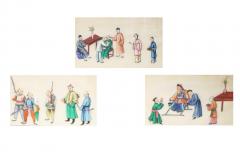Antique Chinese Watercolor Rice Paper Paintings Set of 3 - 2259666