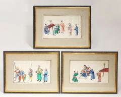 Antique Chinese Watercolor Rice Paper Paintings Set of 3 - 2259667