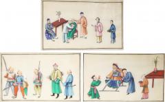 Antique Chinese Watercolor Rice Paper Paintings Set of 3 - 2260753
