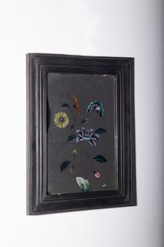 Antique Chinese reverse glass painting with flowers and butterflies - 3821674