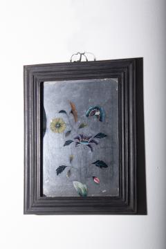 Antique Chinese reverse glass painting with flowers and butterflies - 3821675