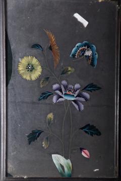 Antique Chinese reverse glass painting with flowers and butterflies - 3821677