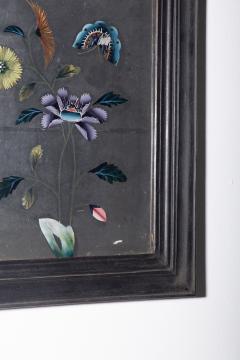 Antique Chinese reverse glass painting with flowers and butterflies - 3821678