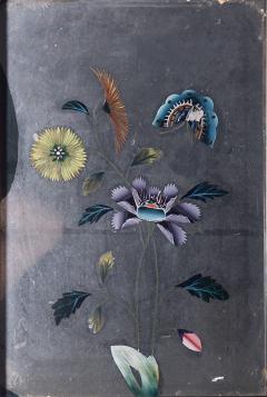 Antique Chinese reverse glass painting with flowers and butterflies - 3822902