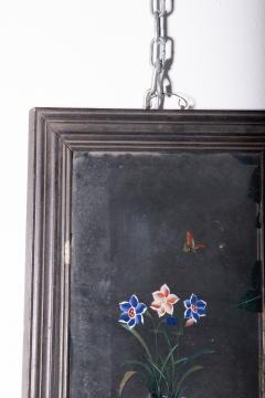 Antique Chinese reverse glass painting with lotus blossoms - 3821640