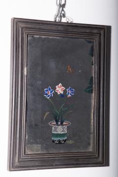 Antique Chinese reverse glass painting with lotus blossoms - 3821643