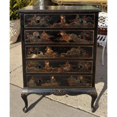 Antique Chinoiserie Black Gold Tall Chest of Drawers - 4586333