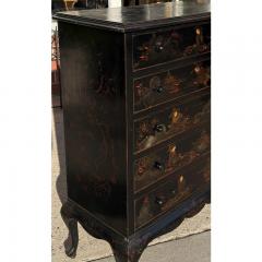Antique Chinoiserie Black Gold Tall Chest of Drawers - 4586334