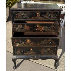 Antique Chinoiserie Black Gold Tall Chest of Drawers - 4586336