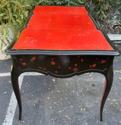 Antique Chinoiserie Black Lacquer Red Leather Bureau Plat Writing Table Desk - 2611501