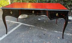 Antique Chinoiserie Black Lacquer Red Leather Bureau Plat Writing Table Desk - 2611504