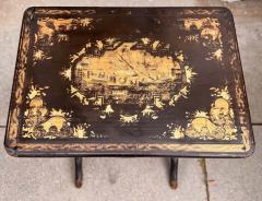 Antique Chinoiserie Decorated Black Gold Small Side Table - 3662632
