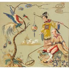 Antique Chinoiserie Gouache Painting in Art Deco Frame - 4446525