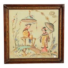 Antique Chinoiserie Gouache Painting of Chinese Couple in Art Deco Frame - 4447226