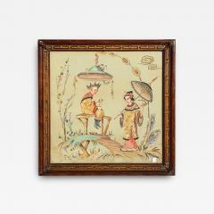 Antique Chinoiserie Gouache Painting of Chinese Couple in Art Deco Frame - 4447231