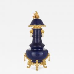 Antique Chinoserie style lapis lazuli and gilt bronze urn - 3479242