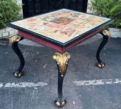 Antique Chippendale Ball Claw Foot Table W Hand Painted Engraving W Dog - 3234726