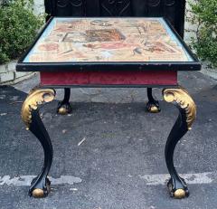 Antique Chippendale Ball Claw Foot Table W Hand Painted Engraving W Dog - 3234749