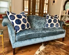 Antique Chippendale Camelback Blue Silk Velvet Sofa - 1610186