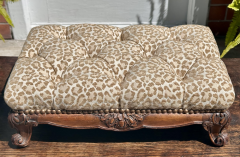 Antique Chippendale Mahogany Tufted Cheetah Velvet Footstool - 3575544
