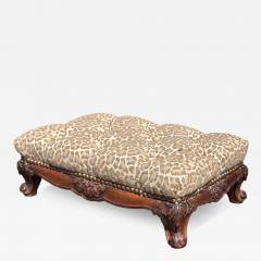 Antique Chippendale Mahogany Tufted Cheetah Velvet Footstool - 3575900