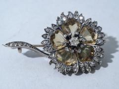 Antique Citrine And Diamond Flower Shaped Brooch 1880 - 3748225