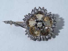 Antique Citrine And Diamond Flower Shaped Brooch 1880 - 3748231