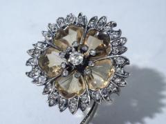 Antique Citrine And Diamond Flower Shaped Brooch 1880 - 3748236