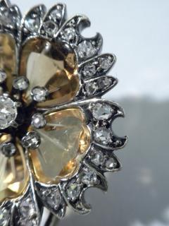 Antique Citrine And Diamond Flower Shaped Brooch 1880 - 3748265