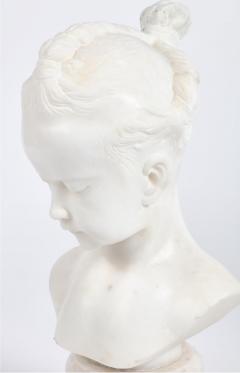 Antique Continental Carved White Marble Bust of a Young Girl with Braids - 4453470