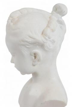 Antique Continental Carved White Marble Bust of a Young Girl with Braids - 4453471