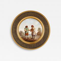 Antique Continental parcel gilt porcelain plate with pastoral landscape - 3923001