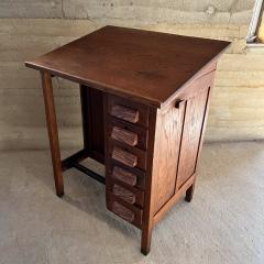 Antique Craftsman Solid Oak Industrial Drafting Table Desk - 3702329