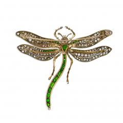 Antique Demantoid Garnet and Diamond Dragonfly Brooch - 4780159