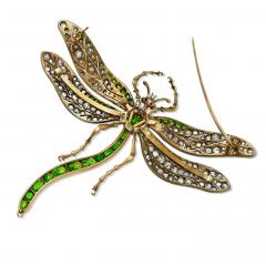 Antique Demantoid Garnet and Diamond Dragonfly Brooch - 4780162