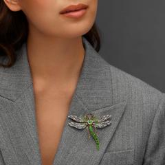 Antique Demantoid Garnet and Diamond Dragonfly Brooch - 4780163