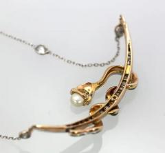 Antique Diamond Crescent Enamel Snake with Pearl on Diamond Chain - 3451406