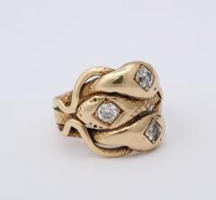 Antique Diamond and Gold Three Headed Snake Ring - 2821783