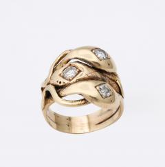 Antique Diamond and Gold Three Headed Snake Ring - 2821789