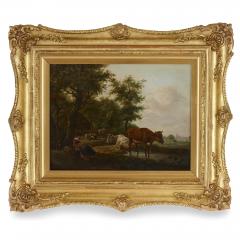 Antique Dutch painting of countryside with figures and animals - 1954698