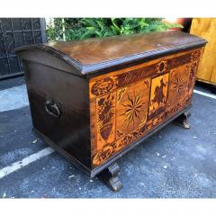 Antique Early 19th C Dutch Marquetry Inlaid Dome Top Marriage Coffer Chest - 2110451