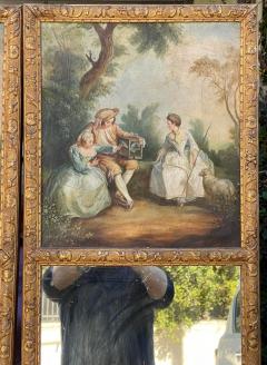 Antique Early 19th C Filtwood Trumeau Mirrors W Scenic Oil Paintings a Pair - 2839190
